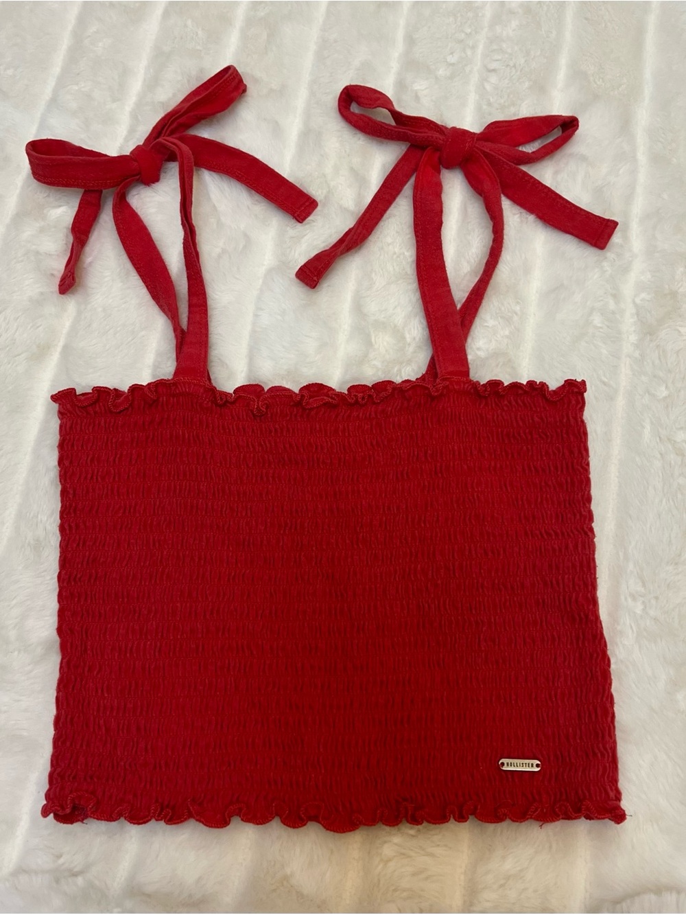 Hollister Size Small Red Smocked Stretch Tube Top Tie Spaghetti Straps Preppy